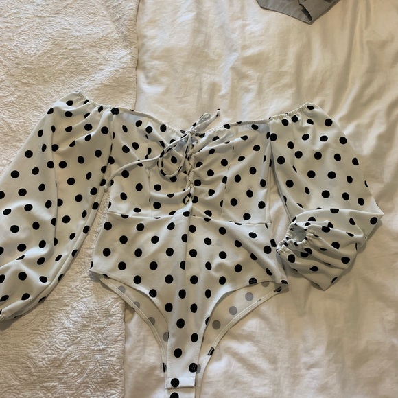 Charlotte Russe Tops - Off The Shoulder Polka Dot Bodysuit Medium